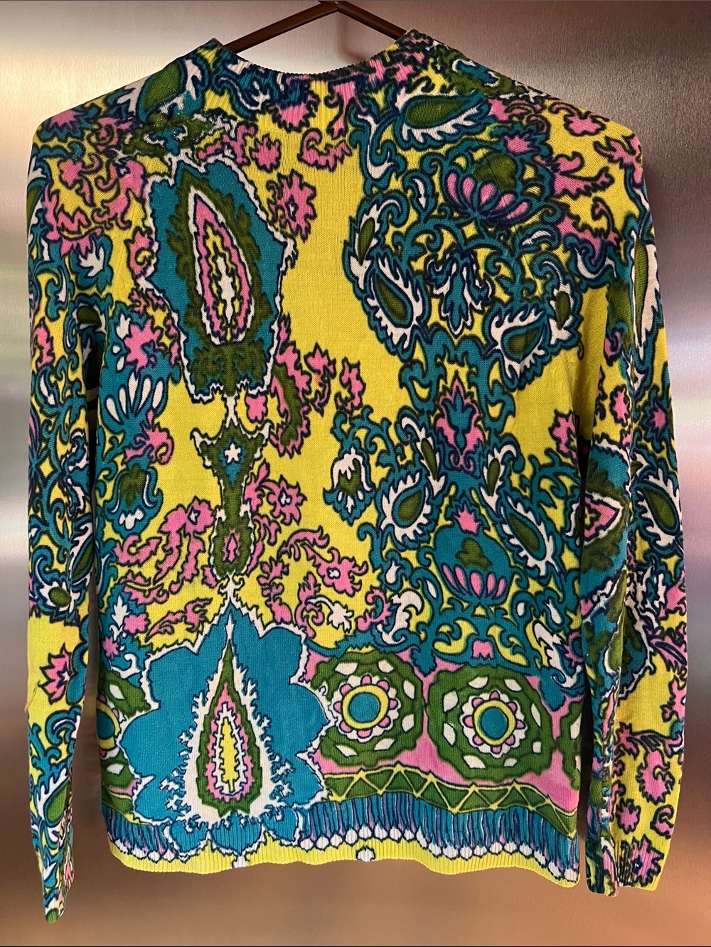Women's Vibrant Vintage Paisley Crewneck Sweater - Yellow Multi